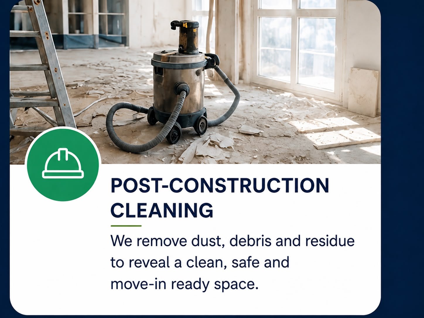 Industrial vacuum cleaning dust and debris in a renovated room